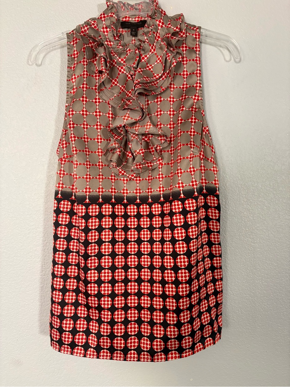 The Limited Sleeveless Ruffle Dot Print Blouse Sz M